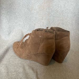 Brown wedge booties
